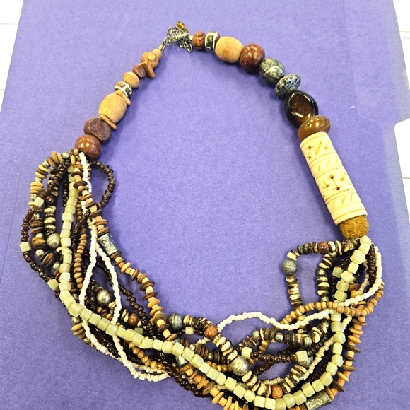 Vintage Rare Beaded Boho Style Tribal Multi Strand Necklace - Picture 1 of 4